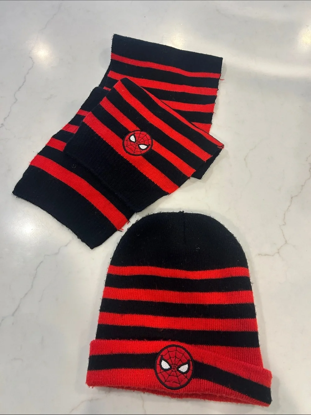 Spiderman Black & Red Striped Beanie and Neck Warmer Set